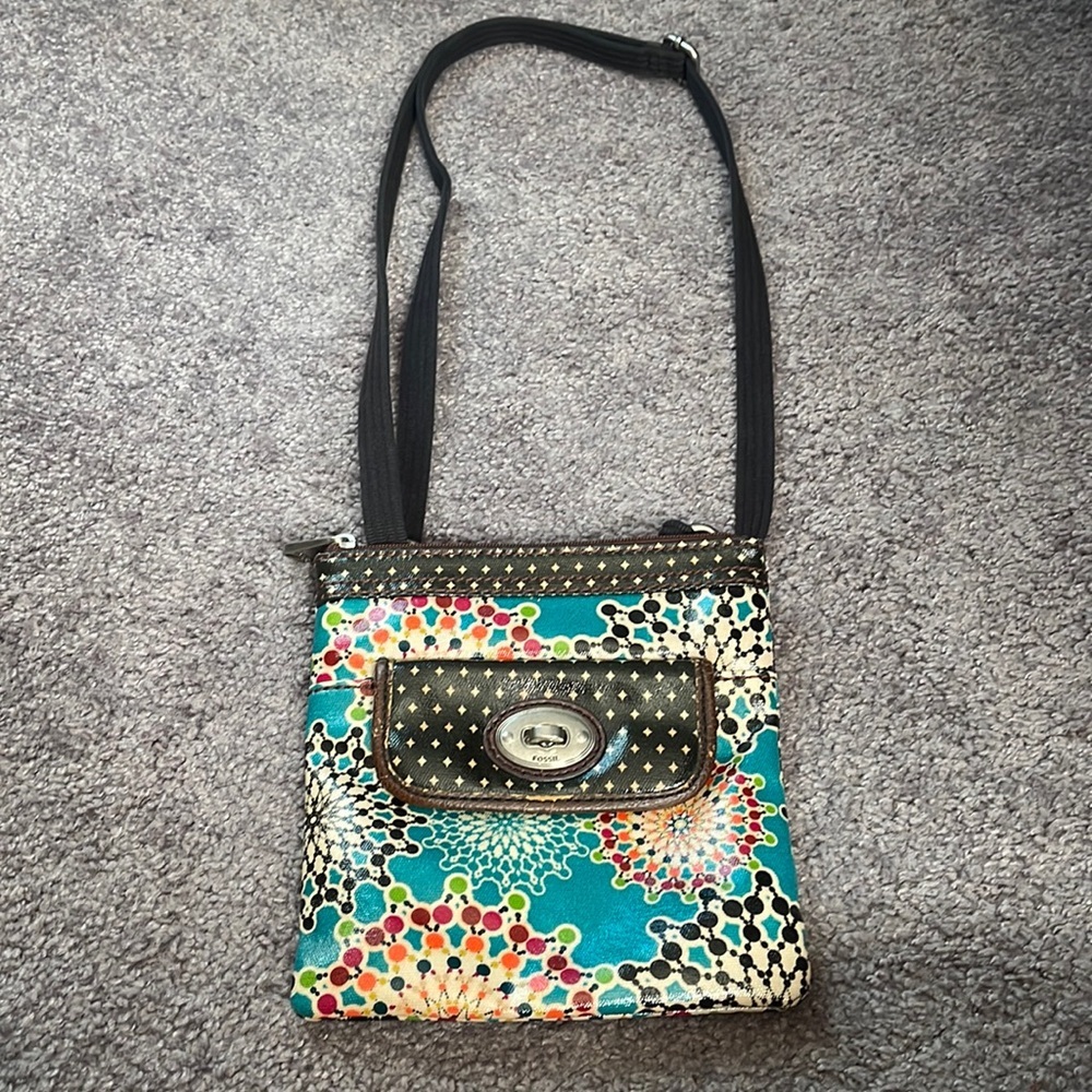 Fossil Key-Per Small Crossbody Bag Purse With Adjustable Strap Coated Ca…